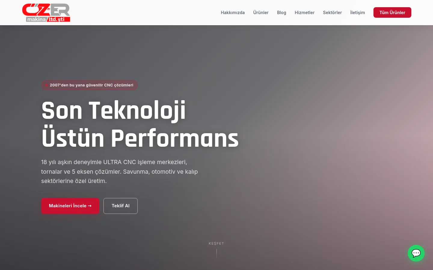 ozercnc.com.tr — Özer Makina kurumsal web sitesi